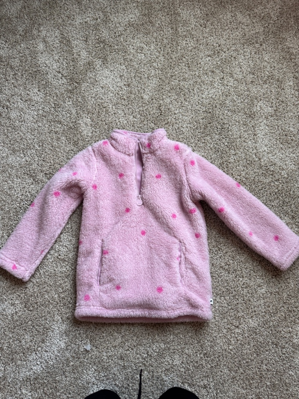 Joules Pink Fleece Half-Zip Hoodie with Hot Pink Polka Dots
